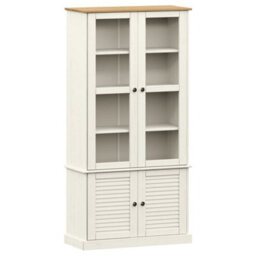Berkfield Glass Display Cabinet Vigo White 85X35X170 Cm Solid Wood Pine - thumbnail 2