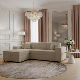 Santos L Corner Sofa Bed For Living Room Chipboard Frame Polyurethane Foam Wave Springs 253X166X79 Cm Beige Left - thumbnail 1