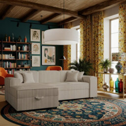 Santos L Corner Sofa Bed For Living Room Chipboard Frame Polyurethane Foam Wave Springs 253X166X79 Cm Beige Left - thumbnail 2