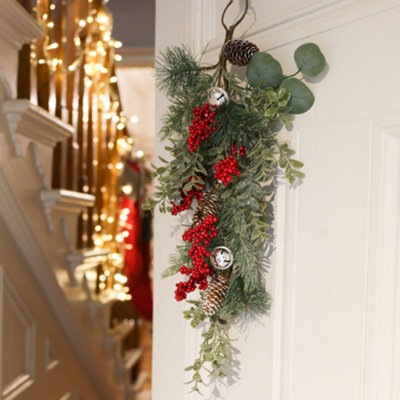 Dibor Traditional Jingle Bell Red Berry Door Christmas Decoration Swag 58Cm - image 1