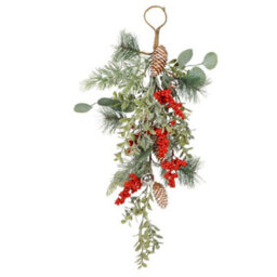 Dibor Traditional Jingle Bell Red Berry Door Christmas Decoration Swag 58Cm - thumbnail 2