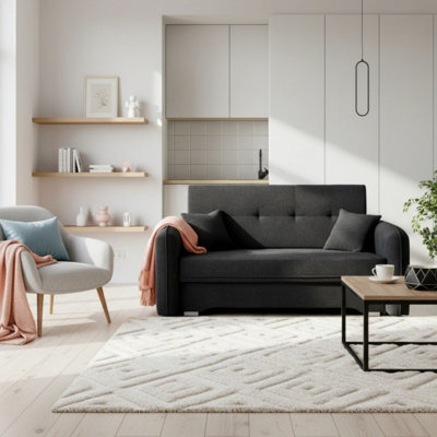 Amerykanka Laine 3 Black Compact Sofa Bed With Storage And Decorative Cushions - image 1