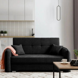 Amerykanka Laine 3 Black Compact Sofa Bed With Storage And Decorative Cushions - thumbnail 2