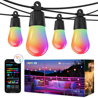 Lepro Zb1 Ai Outdoor String Lights 30M, Ip65 Waterproof, Warm White & Rgb Colour Changing, Works With Alexa, 2.4G Wifi, No Remote - image 1