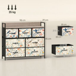 Homcom 7-Drawer Chest Of Drawers, Fabric Dresser, White - thumbnail 3