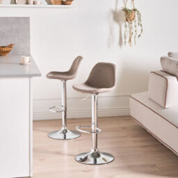 Wyld and Coco Taupe Fabric Bar Stool With Chromed Silver Legs, Swivel And Height Adjustment, 80-102 Cm. - thumbnail 2
