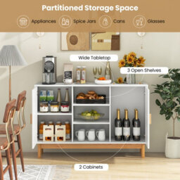 Costway 120Cm Sideboard Buffet Cabinet Floor Storage Cabinet W/ 3 Open Shelves - thumbnail 6
