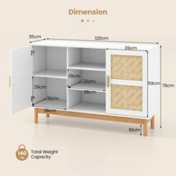 Costway 120Cm Sideboard Buffet Cabinet Floor Storage Cabinet W/ 3 Open Shelves - thumbnail 3