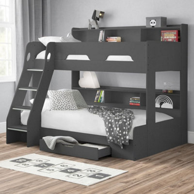 Orion Anthracite Wooden Storage Triple Sleeper Bunk Bed Frame - 3Ft Single Top And 4Ft Small Double Bottom - image 1