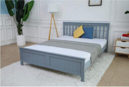 Ecasa Wooden Bed Frame With Slatted Designed Headboard And Solid Plain Footboard Double Size 4Ft 6 Grey - thumbnail 3