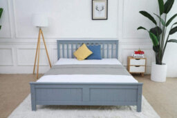 Ecasa Wooden Bed Frame With Slatted Designed Headboard And Solid Plain Footboard Double Size 4Ft 6 Grey - thumbnail 2