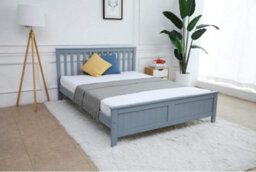 Ecasa Wooden Bed Frame With Slatted Designed Headboard And Solid Plain Footboard Double Size 4Ft 6 Grey - thumbnail 1