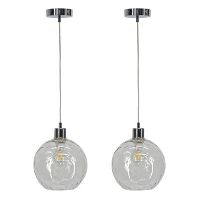 First Choice Lighting Set Of 2 Barnum - Clear Dimple Glass Globe With Chrome Pendant Fitting - image 1