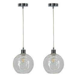 First Choice Lighting Set Of 2 Barnum - Clear Dimple Glass Globe With Chrome Pendant Fitting - thumbnail 1