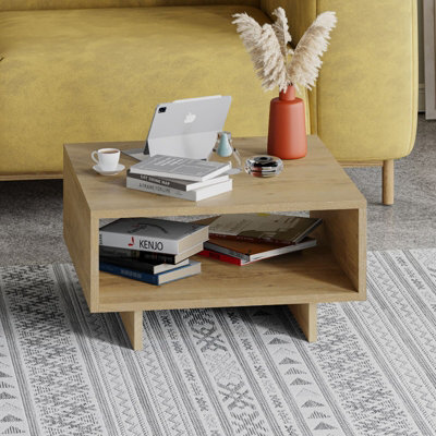 Decortie Hola Modern Square Coffee Table 60Cm Storage Compartment Oak Oak Living Room H 32Cm - image 1