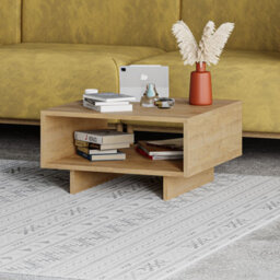 Decortie Hola Modern Square Coffee Table 60Cm Storage Compartment Oak Oak Living Room H 32Cm - thumbnail 6