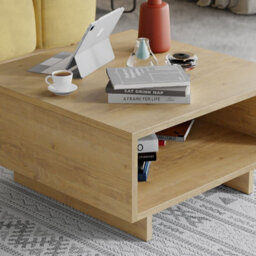 Decortie Hola Modern Square Coffee Table 60Cm Storage Compartment Oak Oak Living Room H 32Cm - thumbnail 5