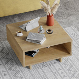 Decortie Hola Modern Square Coffee Table 60Cm Storage Compartment Oak Oak Living Room H 32Cm - thumbnail 4