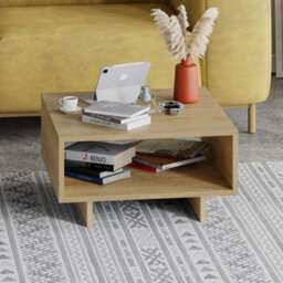 Decortie Hola Modern Square Coffee Table 60Cm Storage Compartment Oak Oak Living Room H 32Cm - thumbnail 1