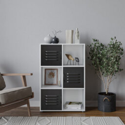 Urbn-Living Urbnliving 91Cm Height 6 Cube Bookcase Black Metal Door Display Storage Unit Shelving Cupboard White - thumbnail 1
