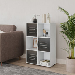 Urbn-Living Urbnliving 91Cm Height 6 Cube Bookcase Black Metal Door Display Storage Unit Shelving Cupboard White - thumbnail 2
