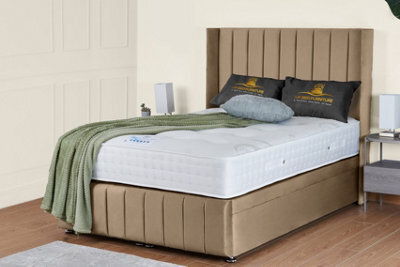 UKBEDFURNITURE Kamara Wingback Plush Beige End Opening Divan Ottoman Bed With 54 Inch Headboard - image 1