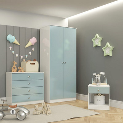 Seconique Denver Trio Bedroom Set Blue Gloss Wardrobe Chest Of Drawers Bedside - image 1