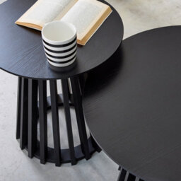 Sweeek - Set Of 2 Round Coffee Tables With Black Wood-Effect Tops And Fir-Wood Legs 40Cm And 60Cm - thumbnail 6