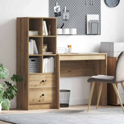 Berkfield Desk With Storage Artisan Oak Engineered Wood - thumbnail 1