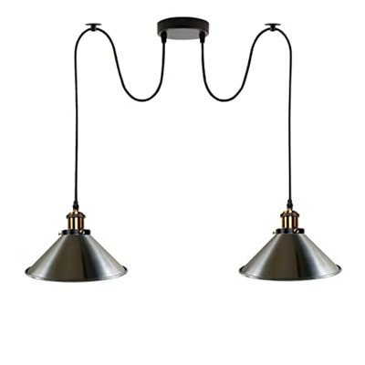 2 Head Spider Light With 2M Adjustable Cables, Vintage 22Cm Metal Stain Nickel Shade Pendant Lamp Fixture For  Indoor Lighting - image 1