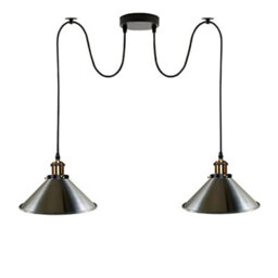 2 Head Spider Light With 2M Adjustable Cables, Vintage 22Cm Metal Stain Nickel Shade Pendant Lamp Fixture For  Indoor Lighting - thumbnail 1