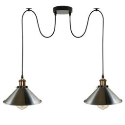 2 Head Spider Light With 2M Adjustable Cables, Vintage 22Cm Metal Stain Nickel Shade Pendant Lamp Fixture For  Indoor Lighting - thumbnail 6