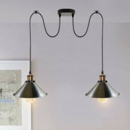 2 Head Spider Light With 2M Adjustable Cables, Vintage 22Cm Metal Stain Nickel Shade Pendant Lamp Fixture For  Indoor Lighting - thumbnail 4