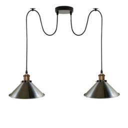 2 Head Spider Light With 2M Adjustable Cables, Vintage 22Cm Metal Stain Nickel Shade Pendant Lamp Fixture For  Indoor Lighting - thumbnail 8