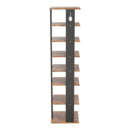 8 Tier Wooden Shoe Rack Hooks Vertical Space Saving Storage For Narrow Spaces - thumbnail 6