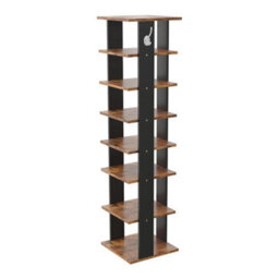 8 Tier Wooden Shoe Rack Hooks Vertical Space Saving Storage For Narrow Spaces - thumbnail 5