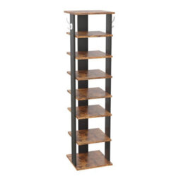 8 Tier Wooden Shoe Rack Hooks Vertical Space Saving Storage For Narrow Spaces - thumbnail 3