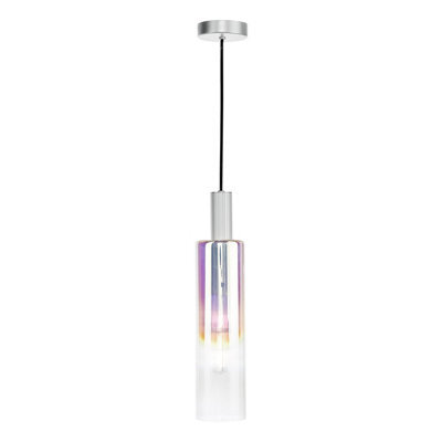 Ruben Pendant Satin Silver And Ribbed Iridised Glass - image 1