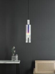 Ruben Pendant Satin Silver And Ribbed Iridised Glass - thumbnail 4