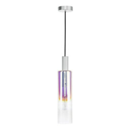 Ruben Pendant Satin Silver And Ribbed Iridised Glass - thumbnail 2