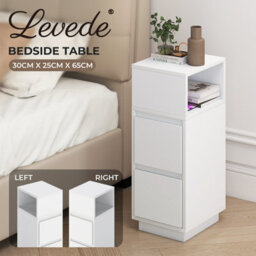 Levede Slim Bedside Table Storage Nightstand With 2 Drawers & Open Shelf - thumbnail 4