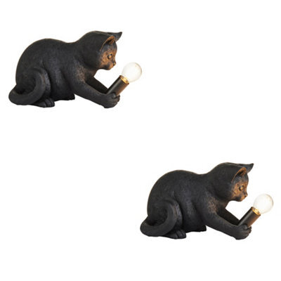 Loops Charming Set Of 2 Matt Black Kitten Table Lamps For Cozy Home Lighting - image 1
