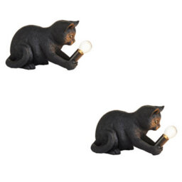 Loops Charming Set Of 2 Matt Black Kitten Table Lamps For Cozy Home Lighting