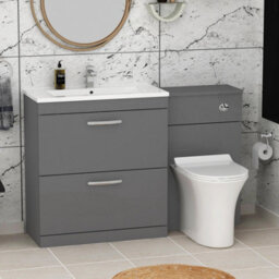 Royal Bathrooms Turin 1300mm Indigo Grey Gloss 2 Drawer Furniture Pack With Minimalist Basin & Slim Breeze Back To Wall Toilet