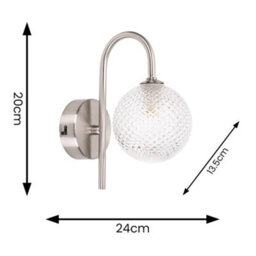 Valuelights Elle Brushed Chrome Ip44 Bathroom Single Glass Shade Wall Light - thumbnail 6