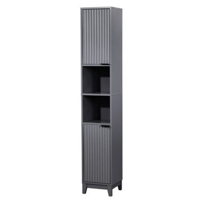 Wooden Tall 2 Door Open Shelves Bathroom Cabinet Storage Unit Grey - image 1