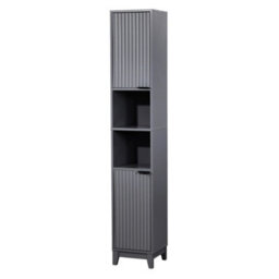 Wooden Tall 2 Door Open Shelves Bathroom Cabinet Storage Unit Grey
