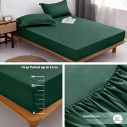 Ameha Plain Dyed Duvet Cover Complete Set With Matching Fitted Sheet & Pillowcase Microfiber Super Emerald Green - thumbnail 4