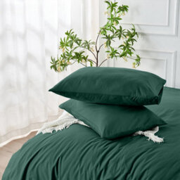 Ameha Plain Dyed Duvet Cover Complete Set With Matching Fitted Sheet & Pillowcase Microfiber Super Emerald Green - thumbnail 7