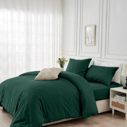 Ameha Plain Dyed Duvet Cover Complete Set With Matching Fitted Sheet & Pillowcase Microfiber Super Emerald Green - thumbnail 6